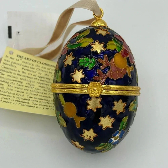 Cloisonne Egg Enamel Trinket Box Christmas Ornament Gold‎ Tone Clasp Floral NEW - Picture 1 of 6
